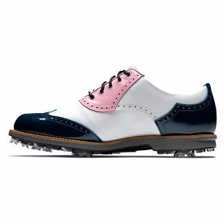 Scarpe Golf Footjoy Donna Premiere Series Spikes Bianche/Rosa/Blu Marino Italia ZQR319467